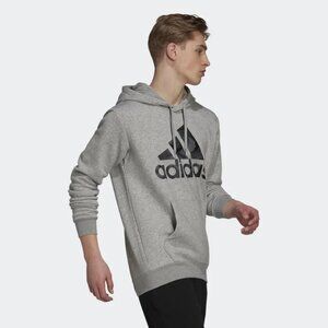 Adidas Essentials Mens Big Bos Hoodie Fleece Sweatshirt Grey Camo Print Size 2XL